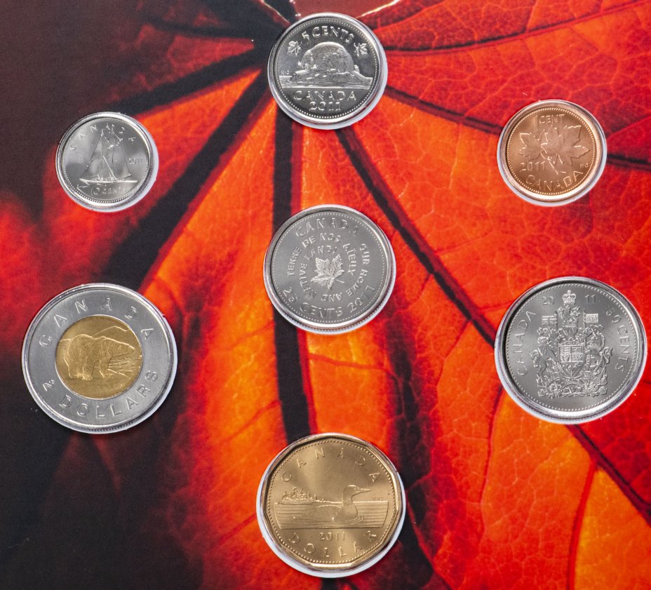 купить Канада 2011 официальный набор циркуляционных монет "Кленовый лист" из 7 штук UNC