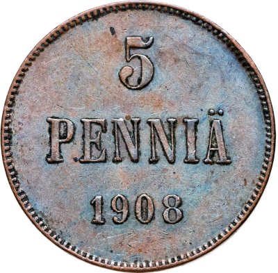 купить 5 пенни 1908 монета для Финляндии