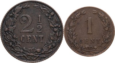 купить Нидерланды набор 1 и 2,5 цента 1904-1905 (2 штуки)