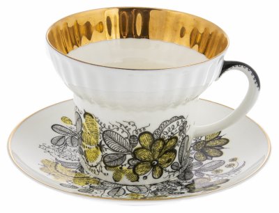 Купить Чайная пара с цветочным декором, фарфор, роспись с золочением, Ленинградский фарфоровый завод ("ЛФЗ"), СССР, 1960-1980 гг.