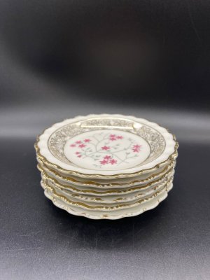 купить Набор розеток, украшенных цветочным декором и мотивом виноградных листьев, на 6 персон, фарфор, деколь, золочение, Winterling Marktleuthen Bavaria, Германия, 1960-1980 гг.