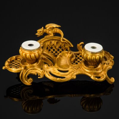 купить Прибор письменный с изображением горгульи, металл, фаянс (чернильницы), Западная Европа, 1900-1930 гг.