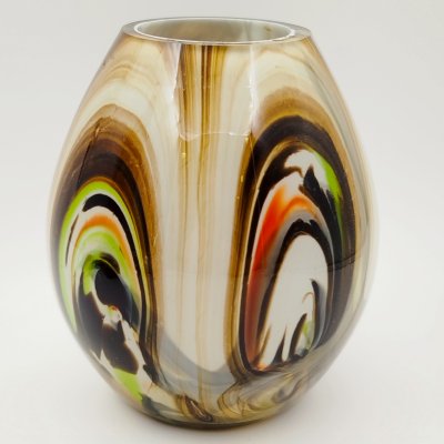 купить Ваза овоидной формы с разводами в коричневой гамме на белом фоне, Ливанский стекольный завод (Латвия), цветное стекло, СССР, 1960-1980 гг.