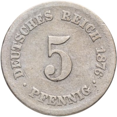 купить Германия 5 пфеннигов (pfennig) 1876 F знак монетного двора: "F" - Штутгарт