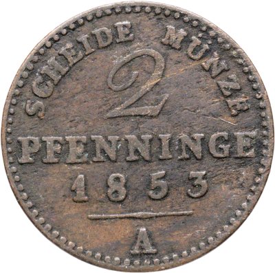 купить Германия, Пруссия 2 пфеннига 1853