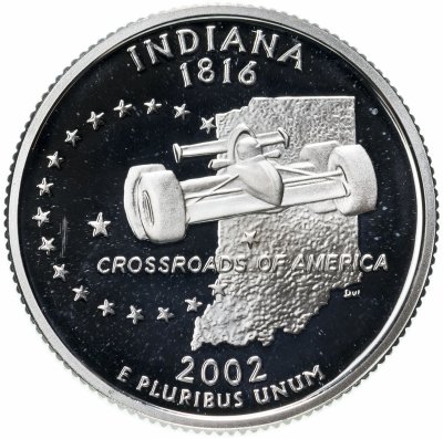купить США 25 центов (квотер, 1/4 доллара, quarter dollar) 2002 S Proof Индиана (Indiana), знак монетного двора: "S" - Сан-Франциско