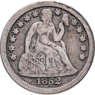 купить США 10 центов (дайм, one dime) 1852 "Seated Liberty Dime" Без отметки монетного двора