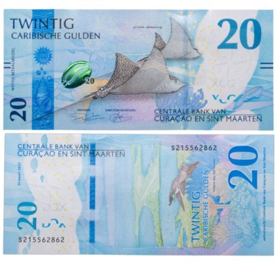 купить КЮРАСАО и СИНТ-МАРТИН - 20 гульденов 2025 "Скат пятнистый орляк" Фауна Pick 2