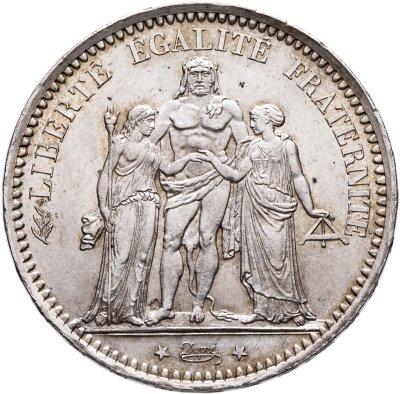 купить Франция 5 франков (francs) 1873 Геркулес знак монетного двора: "A" - Париж