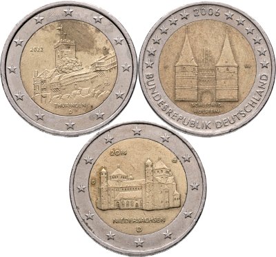 купить Германия набор юбилейных монет 2 евро (euro) 2006-2022 (3 штуки) Знак монетного двора "G" - Карслруэ