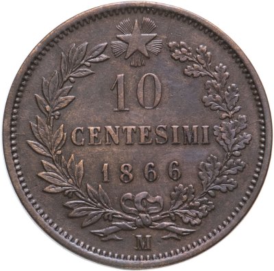 купить 10 чентезимо (centesimi) 1866 M знак монетного двора: "M" - Милан Италия