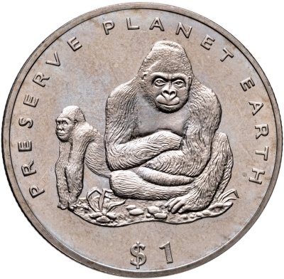 купить Либерия 1 доллар (dollar) 1994 «Сохраним планету Земля - горилла»