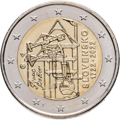 купить Словакия 2 евро 2022 "300 лет постройке первой атмосферной паровой машины в континентальной Европе"