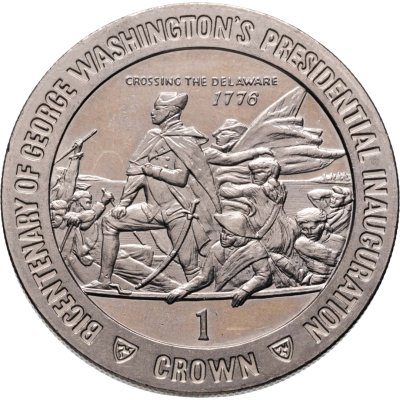 купить Остров Мэн 1 крона (crown) 1989 "200 лет со дня вступления в должность президента Джорджа Вашингтона /переправляется через Делавэр"