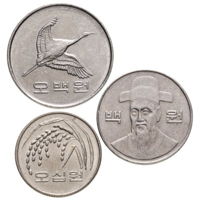 купить Южная Корея набор из 3 монет 50, 100 и 500 вон 1982-2020
