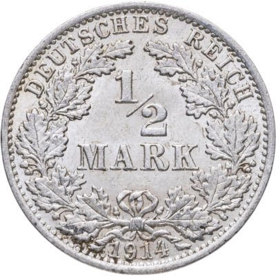 купить Германия 1/2 марки (mark) 1914 Знак монетного двора: "A" - Берлин