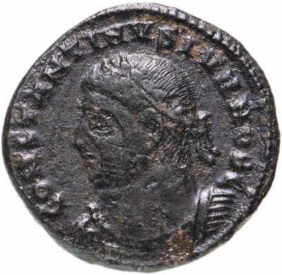 Купить Римская Империя, Константин II, 317-340 гг, Нуммий (реверс: Крепостная башня, без дверей, с двумя зубцами, вверху одна звезда)