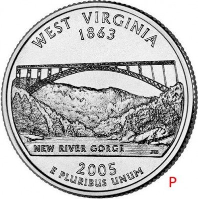 Купить США 25 центов (квотер) 2005 P — штат Западная Виргиния