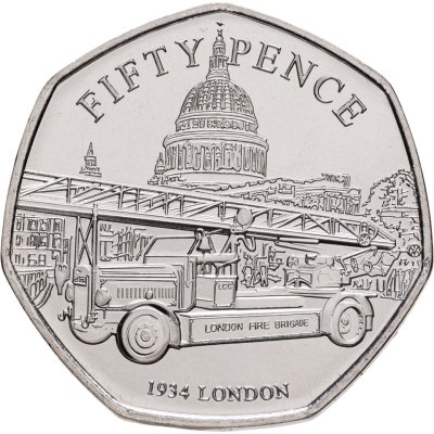 купить Джерси 50 пенсов (pence) 2024 "История Пожарных Бригад - 1934 Лондон"