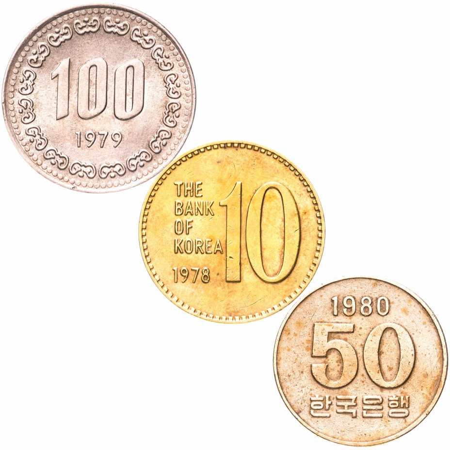 купить Южная Корея 100 50 10 вон 1973-1980 набор из 3 монет
