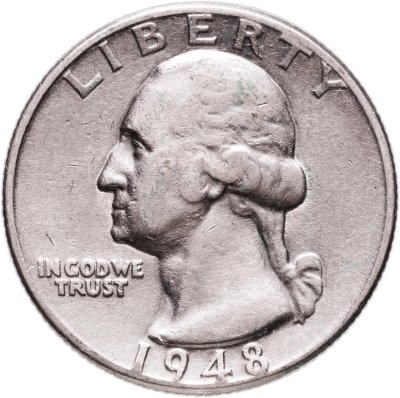 Купить США 25 центов (квотер, 1/4 доллара, quarter dollar) 1948  Washington Quarter Без отметки монетного двора