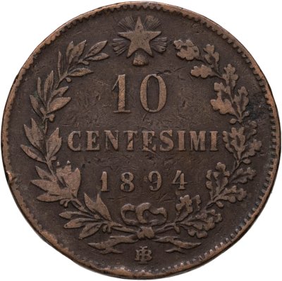 купить Италия 10 чентезимо (centesimi) 1894 Знак монетного двора "BI" - Бирмингем