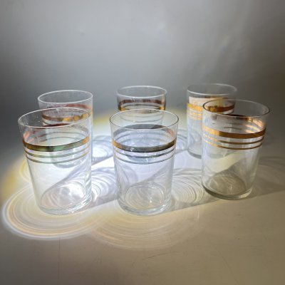 купить Набор из 6 стопок с декоров в виде золотой полосы, стекло, золочение, Гусевской хрустальный завод (Гусь-Хрустальный), СССР, 1970-1980 гг.