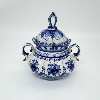 купить Сахарница с цветочным декором, гжель, фарфор, роспись, Российская Федерация, 1990-2010 гг.