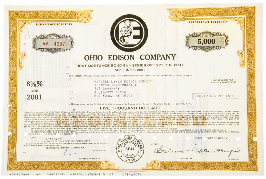 купить Акция США OHIO EDISON COMPANY 1976- 1990 гг.