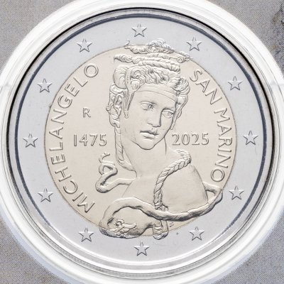 купить Сан-Марино 2 евро 2025 "550 лет со дня рождения Микеланджело" в буклете
