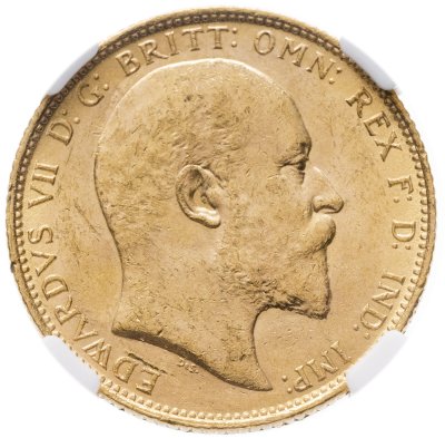 купить Великобритания 1 соверен (sovereign) 1908 M, монетный двор Мельбурна (Австралия) в слабе ННР MS61
