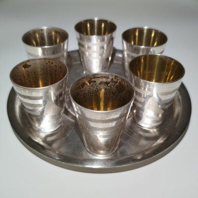 купить Набор для крепких напитков на 6 персон (стопки и поднос), мНЦ (медь-никель-цинк), СССР, 1970-1990 гг.