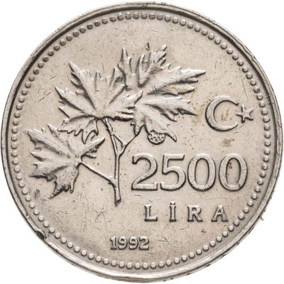 купить Турция 2500 лир (lira) 1992