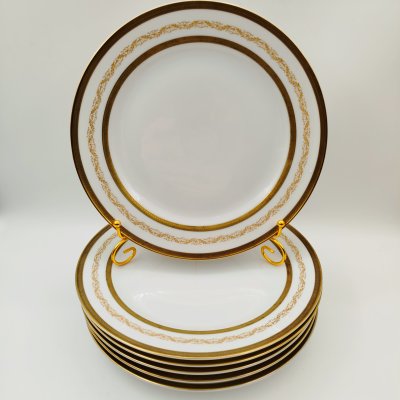 купить Набор тарелок для горячих блюд с растительным декором на 6 персон, серия "Charleroi-Bruxelles", фарфор, золочение, Tirschenreuth, Германия, 1969-1990 гг.