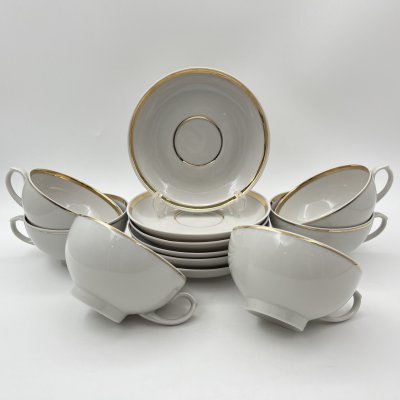 купить Набор из шести чайных пар с золотистым кантом, фарфор, золочение, Дулевский фарфоровый завод (Дулёво), СССР, 1968-1991 гг.