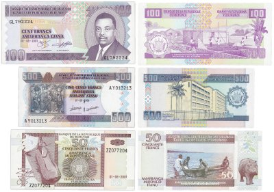 купить Бурунди набор из 3 банкноты 50, 100, 500 франков 2001 - 2009 ПРЕСС