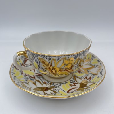 купить Пара чайная "Золотые ромашки", автор росписи Л.И. Григорьева, форма "Тюльпан", фарфор, деколь, золочение, Ленинградский фарфоровый завод (ЛФЗ), СССР, 1970-1986 гг.