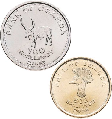 купить Уганда набор 100 и 500 шиллингов 2008 (2 штуки)
