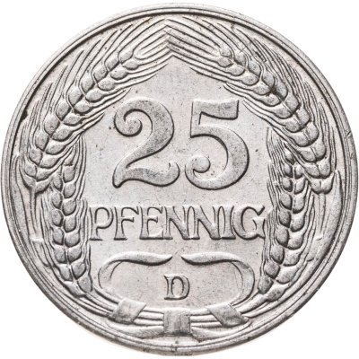 купить Германия 25 пфеннигов (pfennig) 1912 D