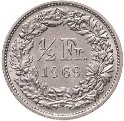 купить Швейцария 1/2 франка (franc) 1969-1971
