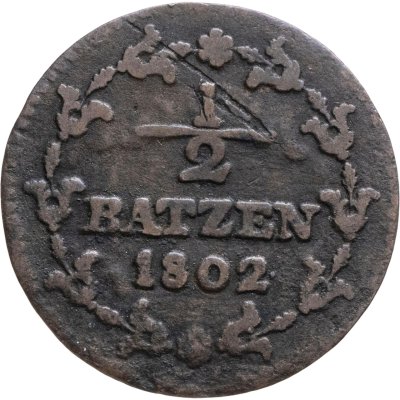 купить Швейцария 1/2 батцена 1802
