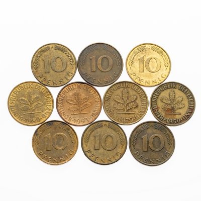 купить Германия набор из 10 монет 10 пфеннигов (pfennig) 1950-1994