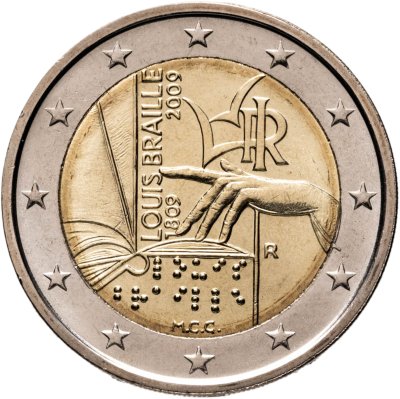 купить Италия 2 евро 2009 "200 лет со дня рождения Луи Брайля"