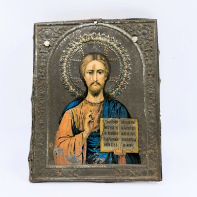 купить Икона "Господь Вседержитель", жесть, печать (хромолитография), дерево, Российская империя, 1900-1915 гг.