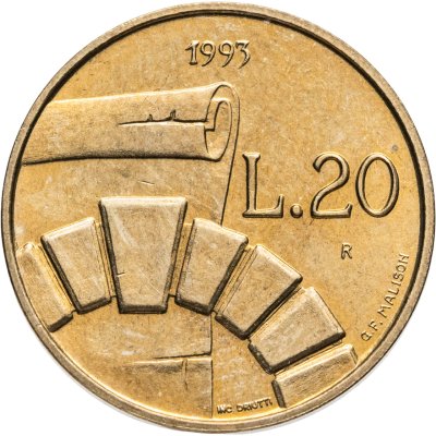 купить Сан-Марино 20 лир (lire) 1993