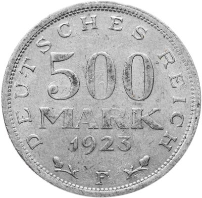 купить Германия 500 марок (mark) 1923, знак монетного двора "F" — Штутгарт