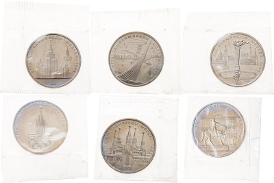 купить Набор из 6 юбилейных монет 1 рубль 1977-1980 Олимпиада-80 в запайке