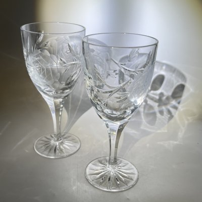 купить Набор из 2 бокалов с цветочным декором, хрусталь, алмазная грань, Европа, 1980-2000 гг.