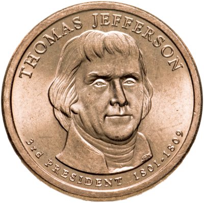купить США 1 dollar (доллар) 2007 Томас Джефферсон (3-й президент США) знак монетного двора "P" - Филадельфия