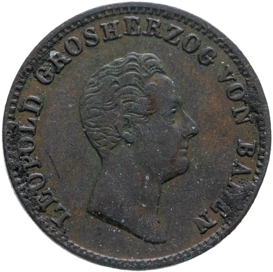 Монета германия, Баден 1 крейцер 1836 стоимостью 880 руб.